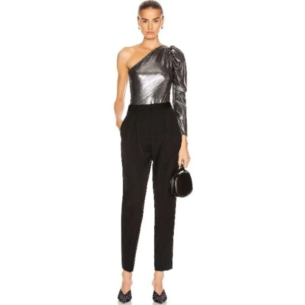 ALIX NYC Dakota Lamé One-Shoulder Silver Metallic Bodysuit-sz Small